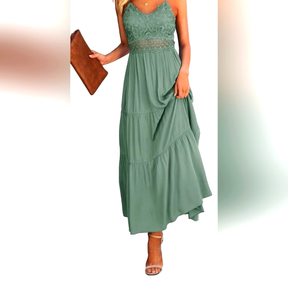 Elegant Green Lace Maxi Dress. New With Tags. Sprout Green